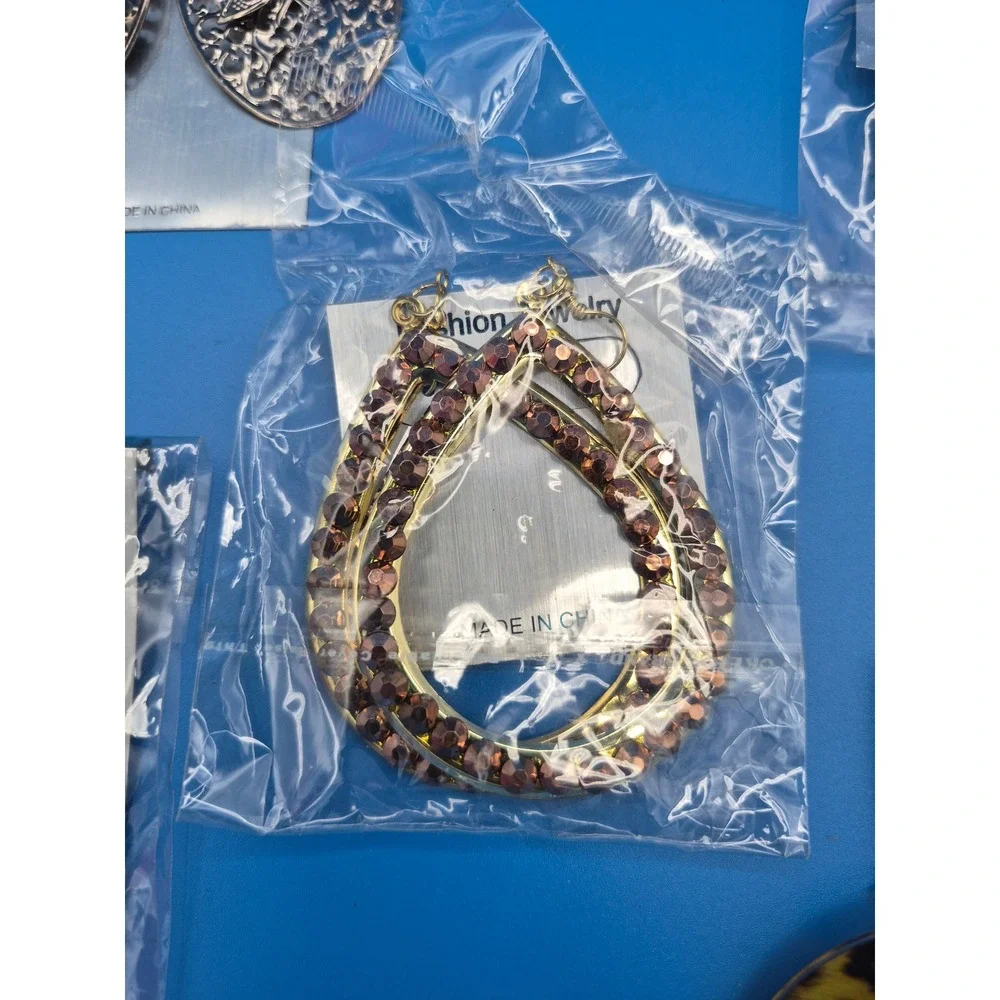 Fashion Earrings Lot 5 Pairs Multicolor Animal Print Filigree Crystal Statement